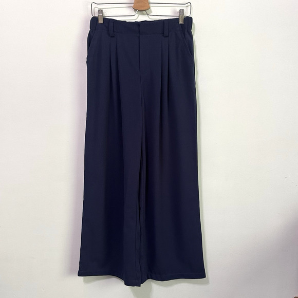 Halara Pants M Navy Blue High Rise Micro Waffle Wide Leg Swing Athleisure NEW - Picture 1 of 8